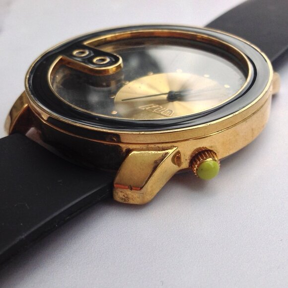 Flud Spinning Gold Record Quartz Watch Gold w Black Enamel - Picture 6 of 16